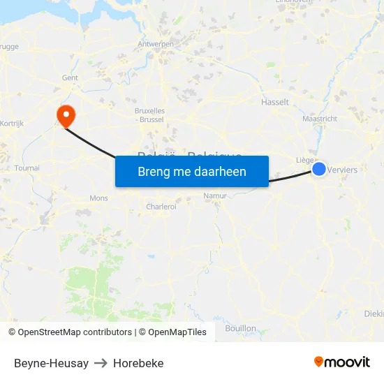 Beyne-Heusay to Horebeke map