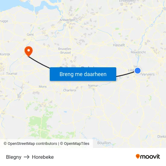 Blegny to Horebeke map