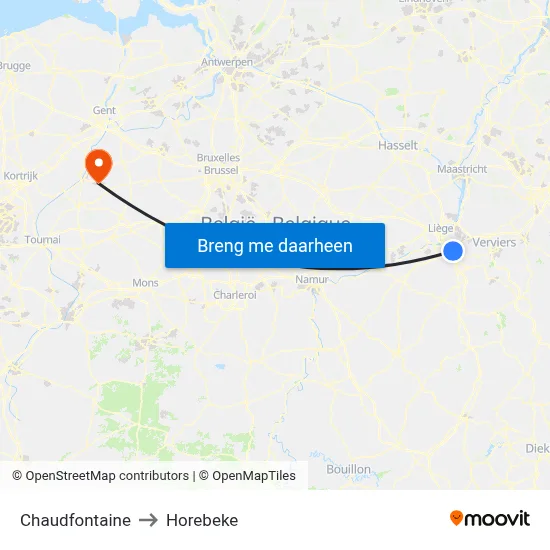 Chaudfontaine to Horebeke map