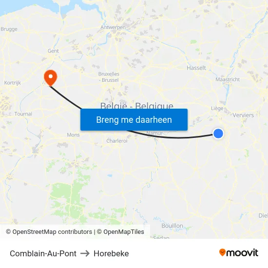 Comblain-Au-Pont to Horebeke map