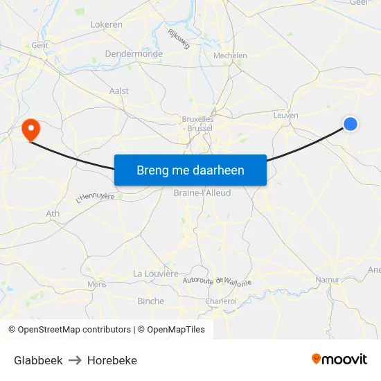 Glabbeek to Horebeke map