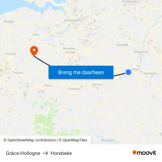 Grâce-Hollogne to Horebeke map
