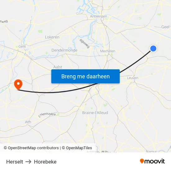 Herselt to Horebeke map