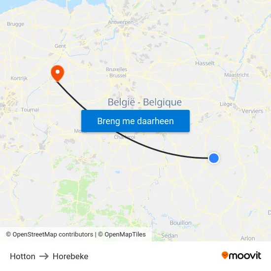 Hotton to Horebeke map