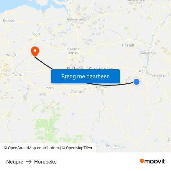 Neupré to Horebeke map