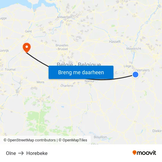 Olne to Horebeke map