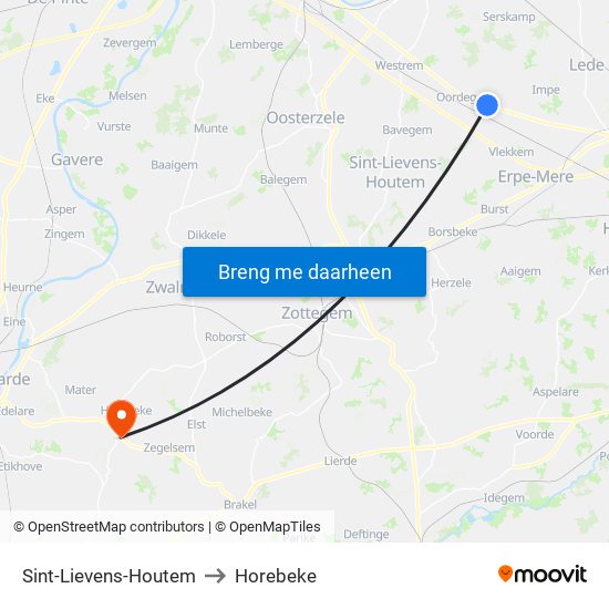 Sint-Lievens-Houtem to Horebeke map