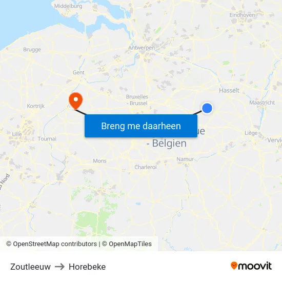Zoutleeuw to Horebeke map