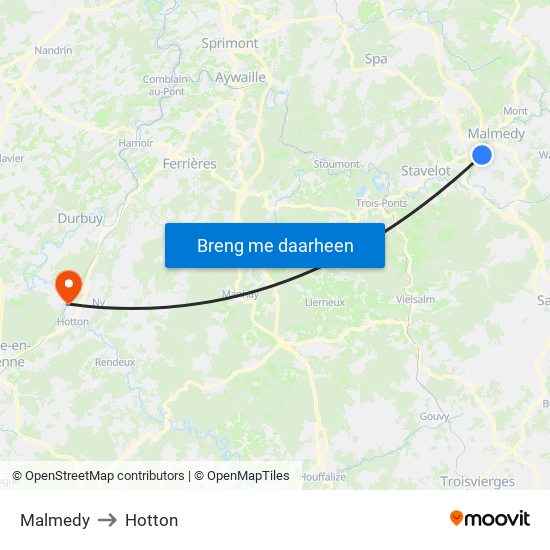 Malmedy to Hotton map