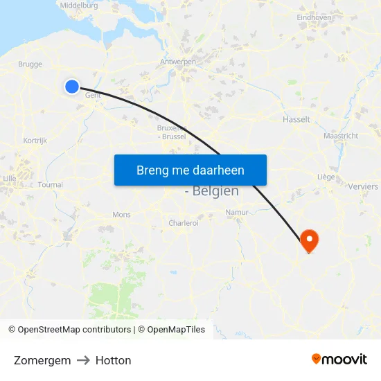 Zomergem to Hotton map