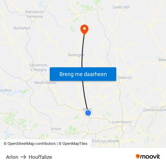 Arlon to Houffalize map
