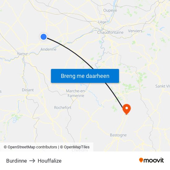 Burdinne to Houffalize map