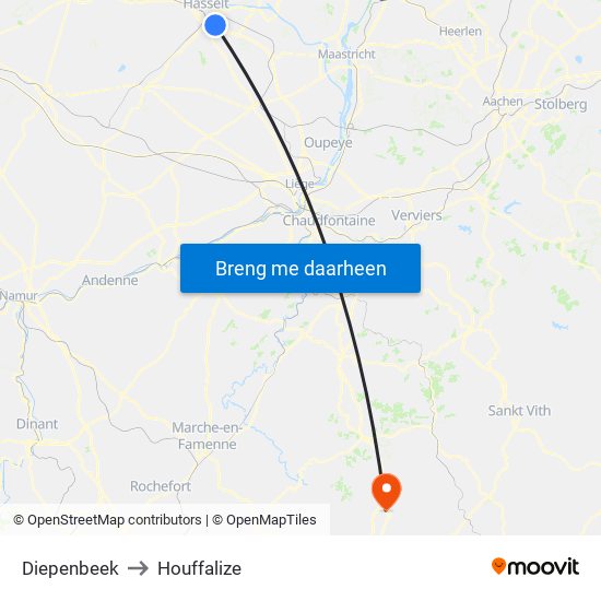 Diepenbeek to Houffalize map