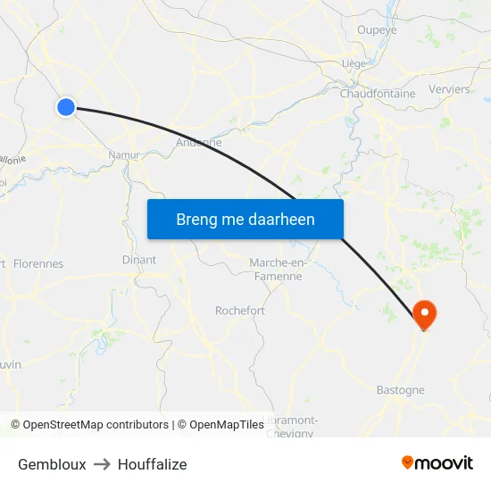 Gembloux to Houffalize map