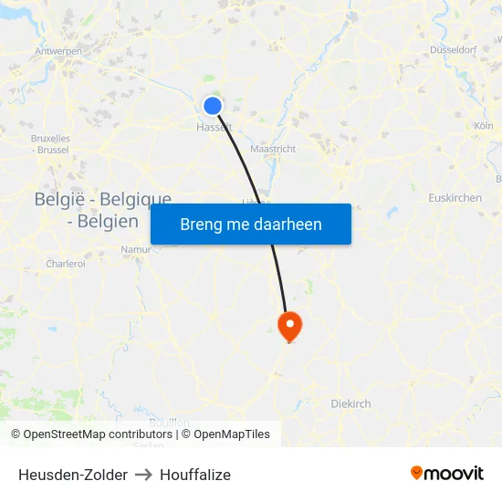 Heusden-Zolder to Houffalize map