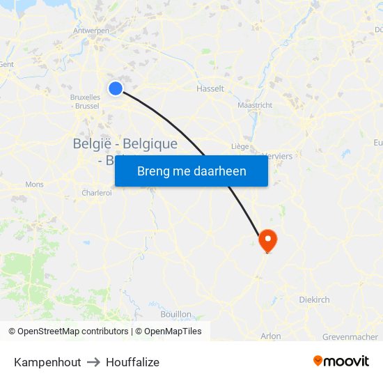 Kampenhout to Houffalize map