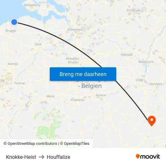 Knokke-Heist to Houffalize map