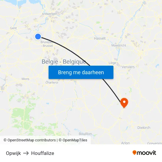 Opwijk to Houffalize map