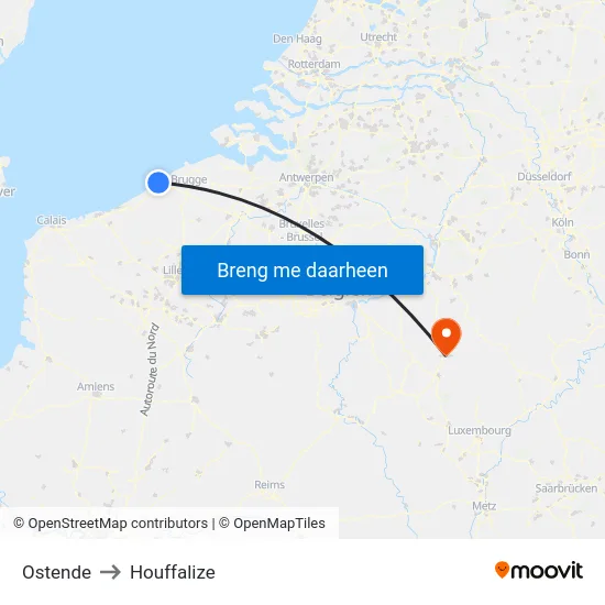 Ostende to Houffalize map