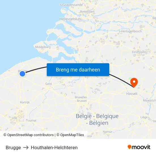 Brugge to Houthalen-Helchteren map