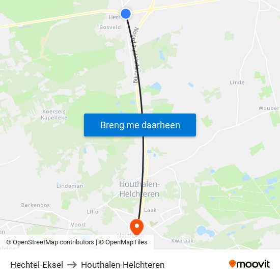 Hechtel-Eksel to Houthalen-Helchteren map