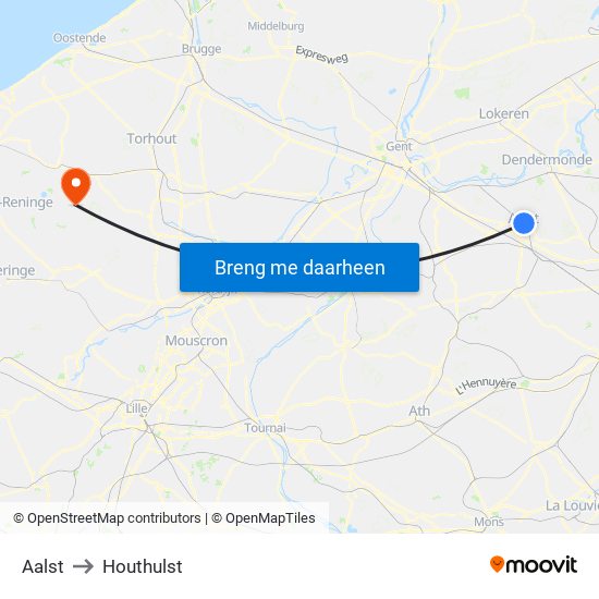 Aalst to Houthulst map