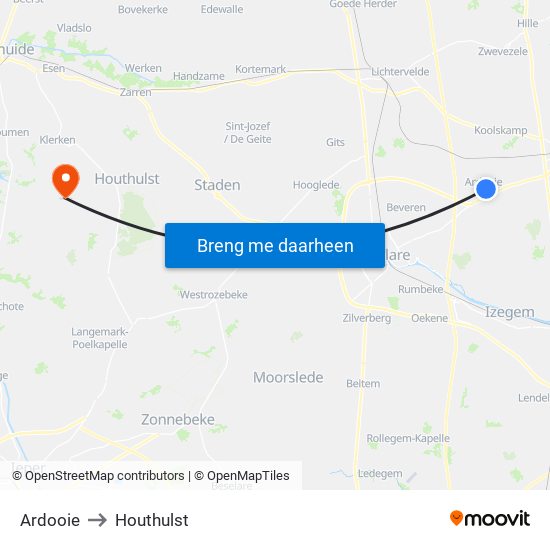 Ardooie to Houthulst map
