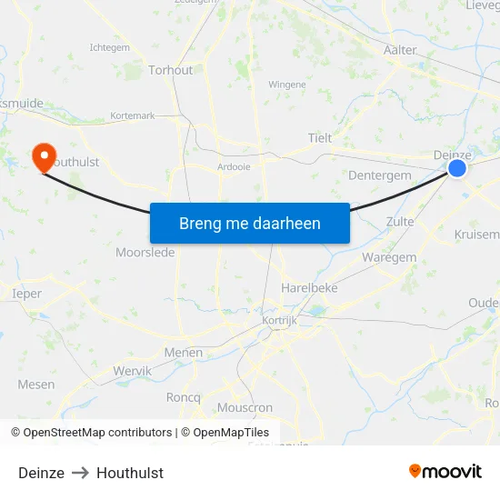 Deinze to Houthulst map