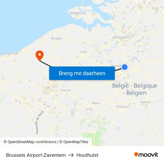 Brussels Airport-Zaventem to Houthulst map