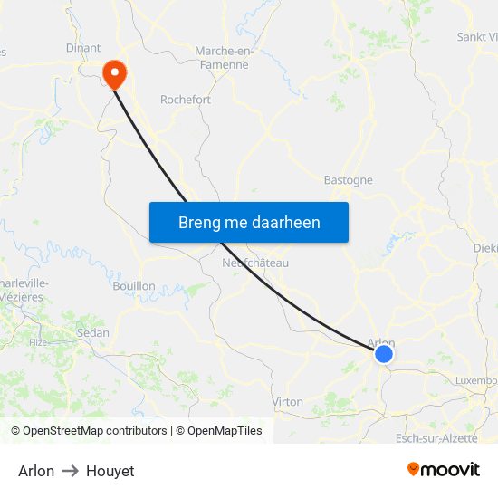 Arlon to Houyet map