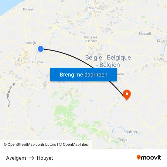 Avelgem to Houyet map