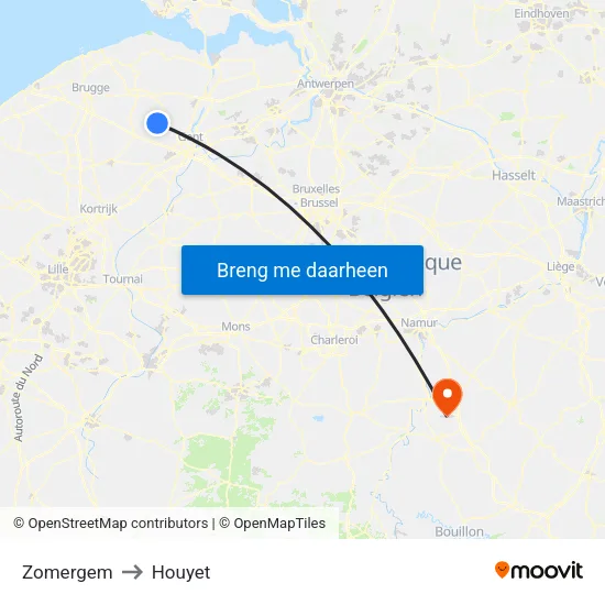 Zomergem to Houyet map