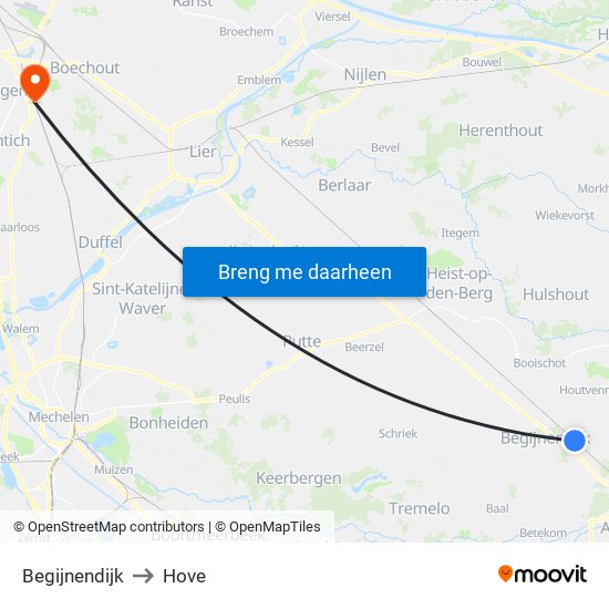 Begijnendijk to Hove map