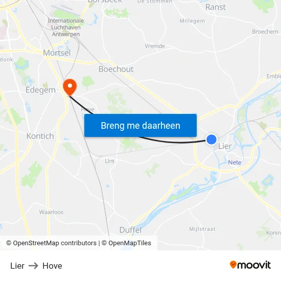 Lier to Hove map