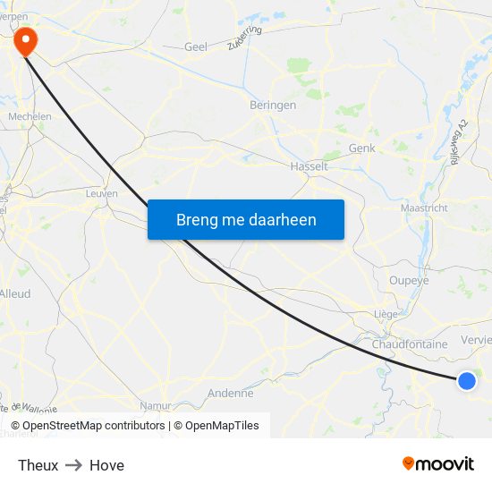 Theux to Hove map