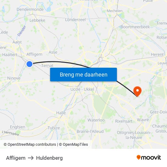 Affligem to Huldenberg map