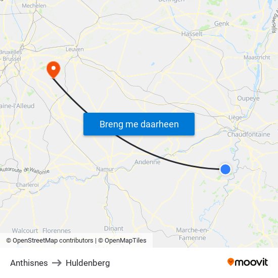 Anthisnes to Huldenberg map