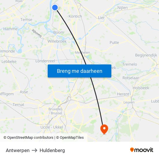 Antwerpen to Huldenberg map