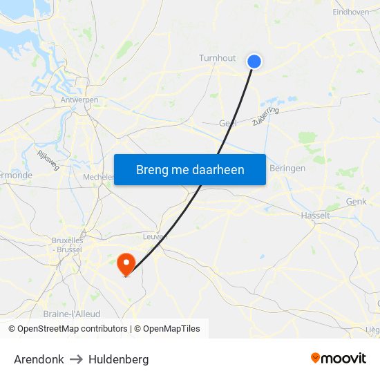 Arendonk to Huldenberg map