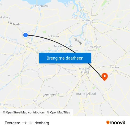 Evergem to Huldenberg map