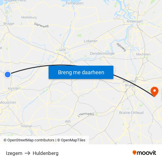 Izegem to Huldenberg map