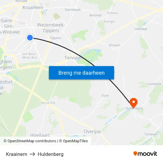 Kraainem to Huldenberg map