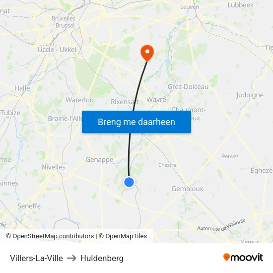 Villers-La-Ville to Huldenberg map