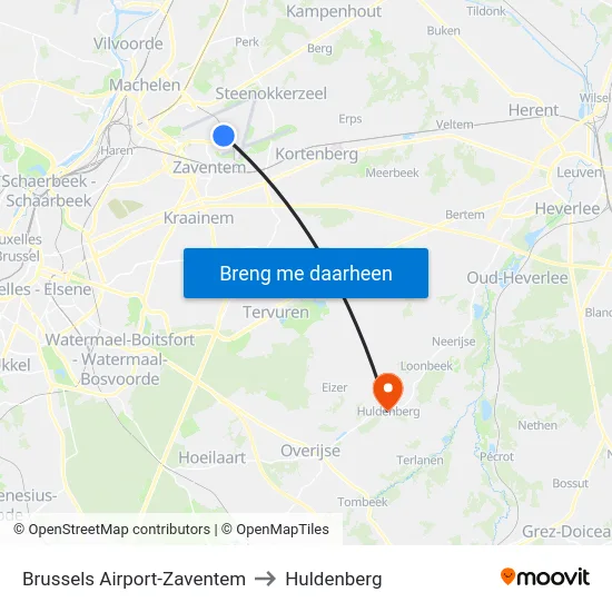Brussels Airport-Zaventem to Huldenberg map