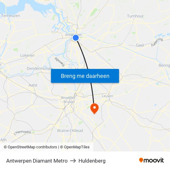 Antwerpen Diamant Metro to Huldenberg map