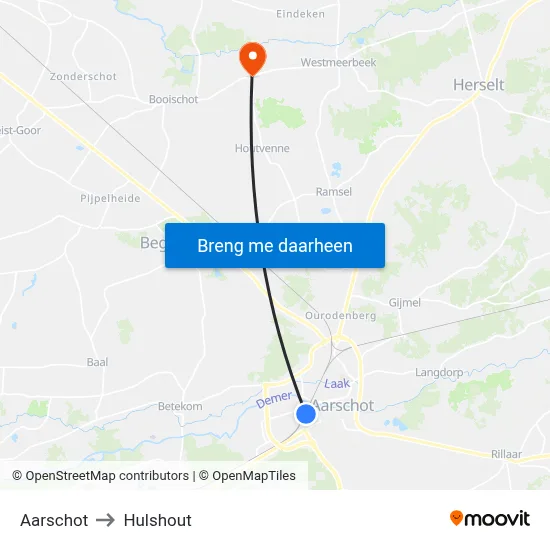 Aarschot to Hulshout map