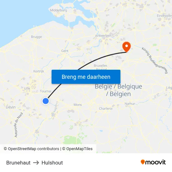Brunehaut to Hulshout map