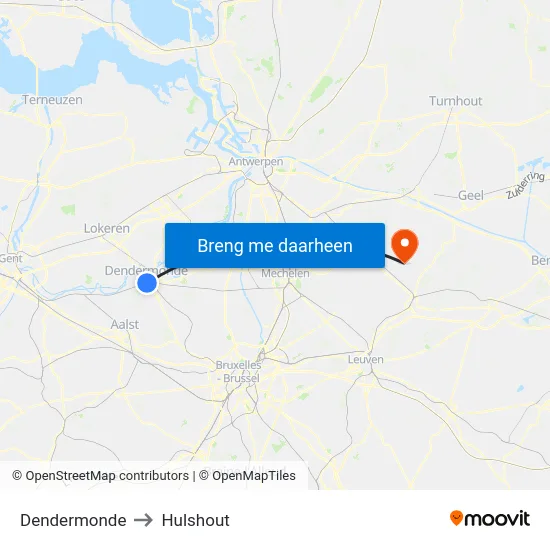 Dendermonde to Hulshout map