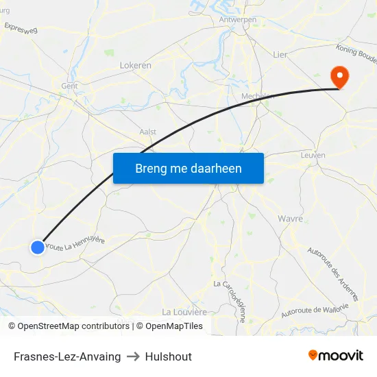 Frasnes-Lez-Anvaing to Hulshout map