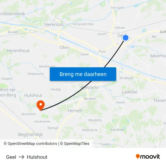 Geel to Hulshout map